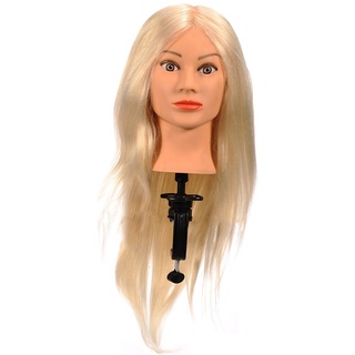 100% Weißes menschliches Haar Professionelles Haare Übungskopf Friseur Übungsköpfe Mit Halter zum Schneiden Curling Braiding Ausübung Fake Kopf ca. 65 cm