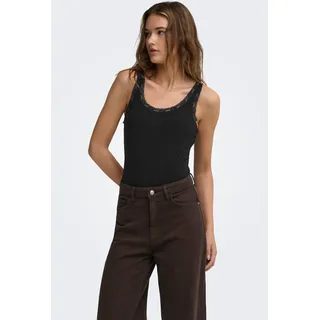 Body ONLY "ONLVINI S/L LACE BODYSUIT RS JRS", Damen, Gr. S, N-Gr, schwarz, Jersey, Obermaterial: 94% Baumwolle, 6% Elasthan, unifarben, Rundhals, Bodys Body, Baumwollmischung, Spitze