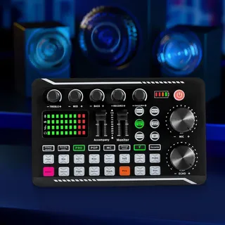 WOLEGM Audio Mixer mit DJ-Mixer-Effekten und Sprach-Wechsler, Podcast Equipment mit Mehrere Soundeffekte und Stimmanpassung für Handys und Computer