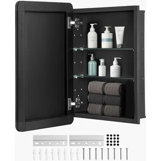 Vevor Spiegelschrank verspiegelter Arzneischrank Medizinschrank (406 x 128 x 610 mm) für Badezimmer mit Spiegeltür & verstellbaren Glasböden, Einbau- und Wandmontage, Aluminiumrahmen, Badschrank