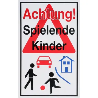 Metafranc Hinweisschild Achtung! Spielende Kinder 40 x 25 cm Rot/Schwarz