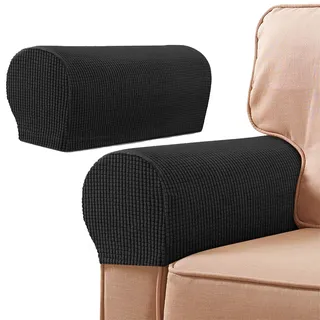 Sesselbezüge, Armkappen, Jacquard Elastische Waschbar Couch Armlehnenschoner Armlehnenbezug Für Sessel Sofa (Black,2pcs)