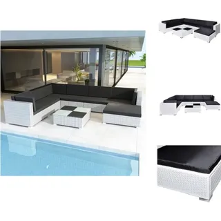 vidaXL 8-tlg. Garten-Lounge-Set mit Auflagen Poly Rattan Weiß - Gartenmöbel-Sets - Weiß