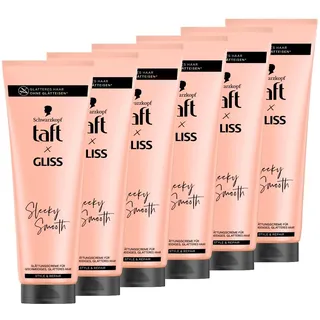 Taft x Gliss Glättungscreme Sleeky Smooth (6 x 150 ml), Styling Creme für glattes Haar ohne Glätteisen, mit zusätzlichem Föhn- und Anti-Frizz-Schutz