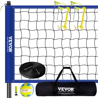 Vevor Volleyballnetz Höhenverstellbares Volleyballnetz Set, 9,7 x 2,4 m Tragbarer Beachvolleyball-Netz, Blau Volleyballnetz Faltbare Volleyballnetz