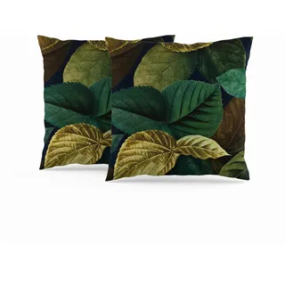 ggaimwf 2er-Set Kissenbezug Blatt Grün Gelb Blätter Pflanzenthema Jahrgang Feines Leinenoptik Kissenbezug Kissenbezüge Quadratisch für Moderne Wohnzimmer Schlafzimmer Couch Draußen Sitz Büro 60x60cm