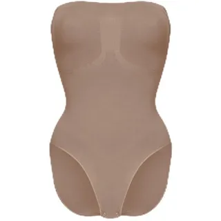 creamy fabrics Damen Shapewear Bodysuit Trägerlos – Formender Sculpting Body mit Slip - Nahtloser Bauchweg-Bandeau-Body für glatte Silhouette & Po-Lifting - L