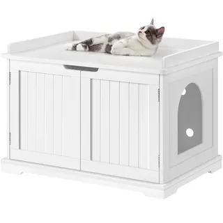 Yaheetech Katzenklo-Schrank, Holz-Katzenhaus für große Katzen, 75,5 x 51 x 52,5 cm, Katzenhöhle mit magnetischen Türen, getrennte Abteilung, Katzenklo-Schrank, Weiß