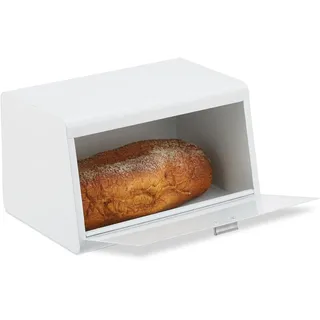 Relaxdays Brotkasten aus Edelstahl, Brot Aufbewahrungsbox, HBT: 20,5 x 34,5 x 23,5 cm, Brotaufbewahrung, Metall, weiß