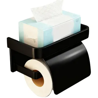 Toilettenpapierhalter Ohne Bohren, Edelstahl Klopapierhalter Ohne Bohren Wird, Wandhalterung für Toilettenpapier aus Aluminiumlegierung, mit Deckel Geliefert, für Badzimmer (Schwarz)