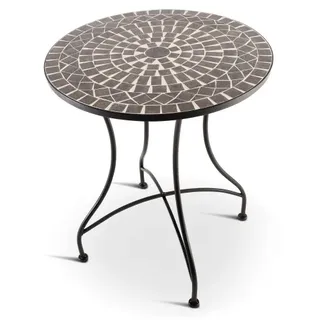 Mosaiktisch 60 cm Ø, mediterraner Garten- & Terrassentisch, 71 cm hoch, Anthrazit-Marmor-Grau, Raburg Mayla