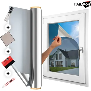 Spiegelfolie | Hitzeschutz-Bundle | All-in-One Lösung - 75x200 cm / Statisch haftend (Innenanbringung) / Silber