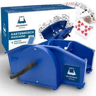 HELDENGUT Kartenmischer Manuell Mit Handkurbel Für Poker Bridge & Rommé – Kartenmischmaschine Ohne Batterien Blau