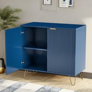 JiaOyu Sideboard mit 2 Türen, Modernes Zweischichtig Kommode Aufbewahrungsschrank Kaffeetresen-Schrank für Wohnzimmer, Küche, Esszimmer und Schlafzimmer in Blau, 80x40x78cm
