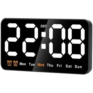 Pesfehhy Digitale Wanduhr, 9-LED-Digitaluhr, Großes Display mit 12/24 Stunden, Große Ziffern, Kleine, Geräuschlose Wanduhr, Einfach zu Bedienen ()