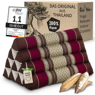 Livasia Rückenstützkissen mit Muster - 30x50x30cm - Dreieckskissen für den Garten, Keilkissen mit Kapok, vegan handgefertigt, Meditationskissen (Weinrot)