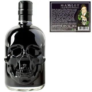 Schwarzer Absinth von ALANDIA | Hamlet Hardcore Black | Mit Wermut/Thujon | 69% | Totenkopf Flasche | (1x 0,5 l)