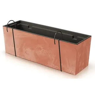 R.G. Blumenkasten Blumentopf Balkonkasten mit Aufhängung Geländerkasten Pflanzkasten Beton Optik Urbi Effect mit Pflanzeinsatz und Halterungen (600 Terrakotta)