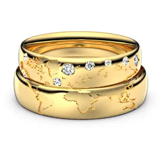 Trauringe Mit Weltkarte 925er Silber (gelb-vergoldet) - 6687