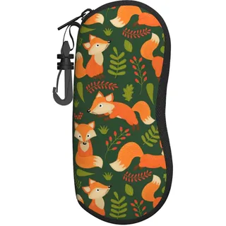 Hceaatb Brillenetui mit Fuchs-Motiv, niedliches Tier, Pflanze, weiches Etui, ultraleicht, Reißverschluss, Brillenetui mit Gürtelclip, Sonnenbrillen-Reisetasche für Männer und Frauen, Schwarz , One - Einheitsgröße