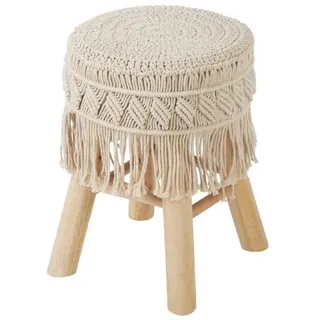 Atmosphera Hocker Makramee und Holz 32 x 42 cm Beige
