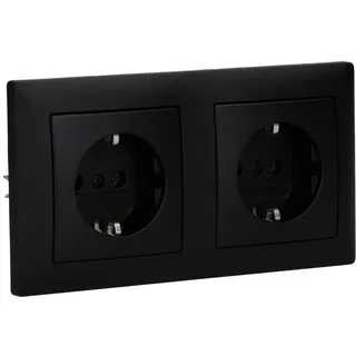 Busch-Jaeger Busch-balance SI Set: 2x 20 EUC-915 Steckdose + 1722-915 2-fach Rahmen Schwarz Matt
