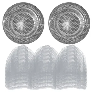 2 Stück Edelstahl Abflusssieb Küchenspüle mit Griff Spülbecken Sieb Bodenablauf Filter Abflusssieb Haarsieb Waschbecken Einweg Sieb Filtertüten Netzbeutel Elastische 11 x 8 x 2 cm