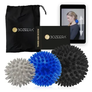 BOZEERA IGELBÄLLE Massageball - Stachelbälle für Rücken, Beine, Füße - Hart und 2x Medium + GRATIS Video, Booklet & Tasche