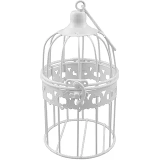 Metall Deko Vogelkäfig weiß - Hochzeitsdeko Vintage - 21 x 11 cm (P-694) - Tischdeko Hochzeit Vogel Voliere Landhaus Stil