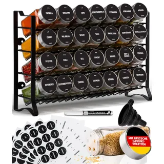 Deco haus® Gewürzregal Stehend & Wand [MIT 28 GLÄSERN & GEWÜRZETIKETTEN] - Gewürz Organizer - Gewürzregal Wand - Spice Rack Organizer - Gewürzständer Gewürzregale Hängend - Gewürzregale Schrank
