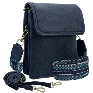 ehsbuy Handytasche zum Umhängen Damen Vegan Leder Crossbody Kleine Handy Umhängetasche mit 1 Verstellbarem Breitem Riemen und 1 Lederriemen Damen Geldbörse Schultertasche