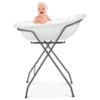 Baby Badewanne mit Gestell 4 Set TÜV Rheinland zertifiziert! Babybadewannen + Badewannensitz +Abfluss + Gestell - Babywanne mit Ständer! Pflegeset für Neugeborene.