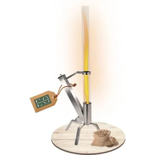 edenoutdoor Pelletfackel Edelstahl, Feuerrohr mit Glasröhre, Feuersäule 75 Min. Brenndauer