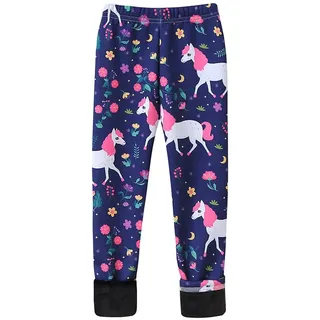 Treer Mädchen Leggings Thermoleggins Winter Leggings mit Fleece Gefüttert Dick Warme Hosen Baumwolle Hosen, Super Weich, Elastisch, Kinder Hosen für 3-10 Jahre (Blume Einhorn,110) - 110