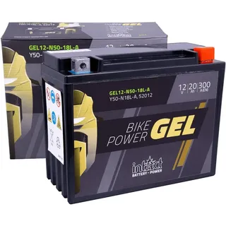 Intact Bike-Power GEL12-N50-18L-A, C50-N18L-A, 52012, 12V 20 Ah, 300 A (EN), Hochwertige GEL-Motorradbatterie mit 30% mehr Startleistung, Wartungsfreie GEL-Batterie