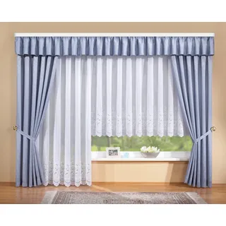 Stickereien Plauen Gardine STICKEREIEN PLAUEN "Alena" Gr. 4, weiß, B:750cm H:145cm, Polyester, Gardinen, Gardine, veredelt mit echter Plauener Spitze Stickerei