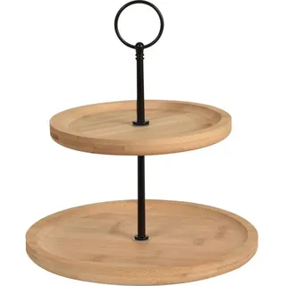 Excellent Houseware Etagere mit 2 Ebenen, Ø 21,5 cm, Bambus Servierplatte Servierständer Servieretagere für Kuchen 2 Etagen