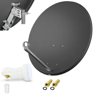 80cm Spiegel Schüssel Stahl + Logisat Single LNB | 1 Teilnehmer SAT Anlage HD Digital Set anthrazit | DVB-S/S2 Full HDTV 3D 4K Ultra HD UHD Empfang