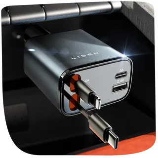 LISEN 4 in 1 Zigarettenanzünder USB C 75W Auto Ladegerät Adapter - 2025 Weihnachts Geschenke für Männer Frauen, Auto Zubehör Camping Gadgets Wohnmobil Accessoires für iPhone 17 Pro Max Air, Redmi Note