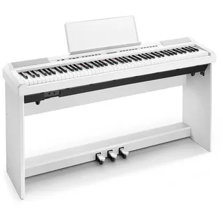 Donner Digitalpiano E-Piano 88 Tasten Hammermechanik Gewichtete Tastatur Klavier DEP-20 (Set, mit Möbelständer, 3-Pedal-Einheit), für Anfänger Tragbares E-Piano weiß