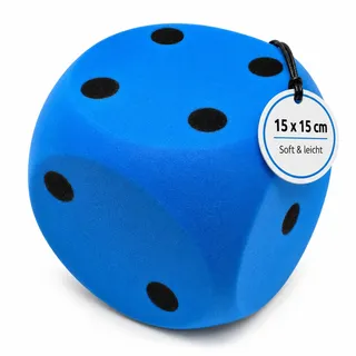 alldoro XXL Schaumstoff-Würfel Blau, 15 x 15 cm, großer Soft-Spielwürfel | Stoffwürfel aus Schaumstoff, zum Spielen, Lernen & Rechnen, Würfel-Spiele indoor & outdoor, für Kinder ab 3 Jahren