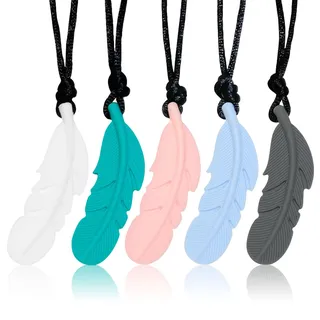 Muorruo 5er-Pack sensorische Kauhalsketten, Kauspielzeug aus Silikon zur Angstlinderung, sensorisches Kauspielzeug für autistische Kinder, orale Motorik, Autismus, ADHS, SPD (Federform)