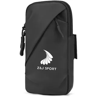 Z&J SPORT Armtasche, Unisex-Armbänder für Übungs-Workout Lauf-Gym, Doppeltaschen-Armbänder Handyhalter-Tasche mit Ohrhörerloch für iPhone Laufen, Paddeln, Reiten, Wandern (Schwarz)