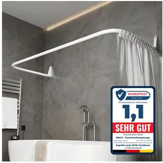 Erica Duschvorhangstange L-form & U-form - 4-in-1 für Badewanne oder Dusche Duschstange Ecke, Stahl mit Pulverbeschichtung - Ohne Deckenhalterung weiß