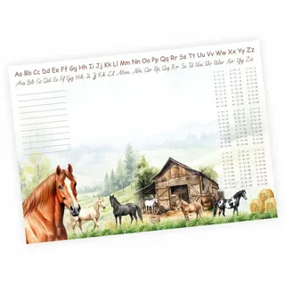 nikima Schreibtischunterlage A3 Schreibtischunterlage Pferde Pony mit kleinem 1x1 Papier 50 Blatt