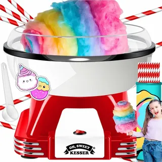 Kesser KESSER® Zuckerwattemaschine Set für dein zuhause - Mit 30x Zuckerwatte Stäbchen & Messlöffel - Retro Cotton Candy Maschine - Zuckerwatte Maschine Rot / Weiß - 500 W