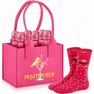 Jadive Prosecco Flaschentasche Frauen Filztasche für 6 Flaschen Prosecco Tasche Socken Flaschenträger Einkaufstasche Lustige Geschenke für Frau Muttertag Mutter (PRÖSTERCHEN)