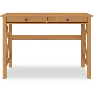 Idimex Schreibtisch ADRIAN aus Massivholz, eichefarben - Home Office Tisch mit 2 Schubladen und Metallgriffe, Ideal als Bürotisch oder Computertisch für... - Braun