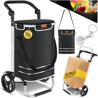 Kesser KESSER® Einkaufstrolley klappbar mit 56L Kapazität und belastbar bis 50kg 3in1 Trolley Sackkarre & Umhängetasche Faltbarer Einkaufswagen inkl. Kühlfach & Einkaufschip Treppensteiger