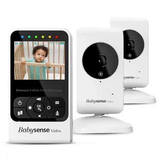 Babysense Video-Babyphone Zwei Kameras und Audio, Großer Reichweite, Anzeige der Raumtemperatur, Nachtsicht, Zwei-Wege-Kommunikation, Schlafliedern und Funktion weißes Geräusch, Modell V24R_2
